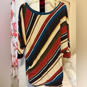 Now N Forever Dolman Colorful Striped Women's Blouse 3/4 Sleeve Medium